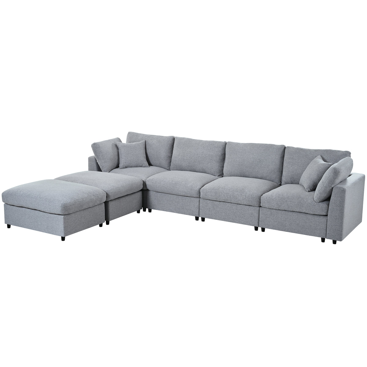variant-group:rf-n711wy000474aae|Roomfitters 128.2-Inch Customizable U-Shaped Sectional Sofa, 6-Seater Chenille Couch, 2 Movable Ottomans, Pit Lounge, Grey