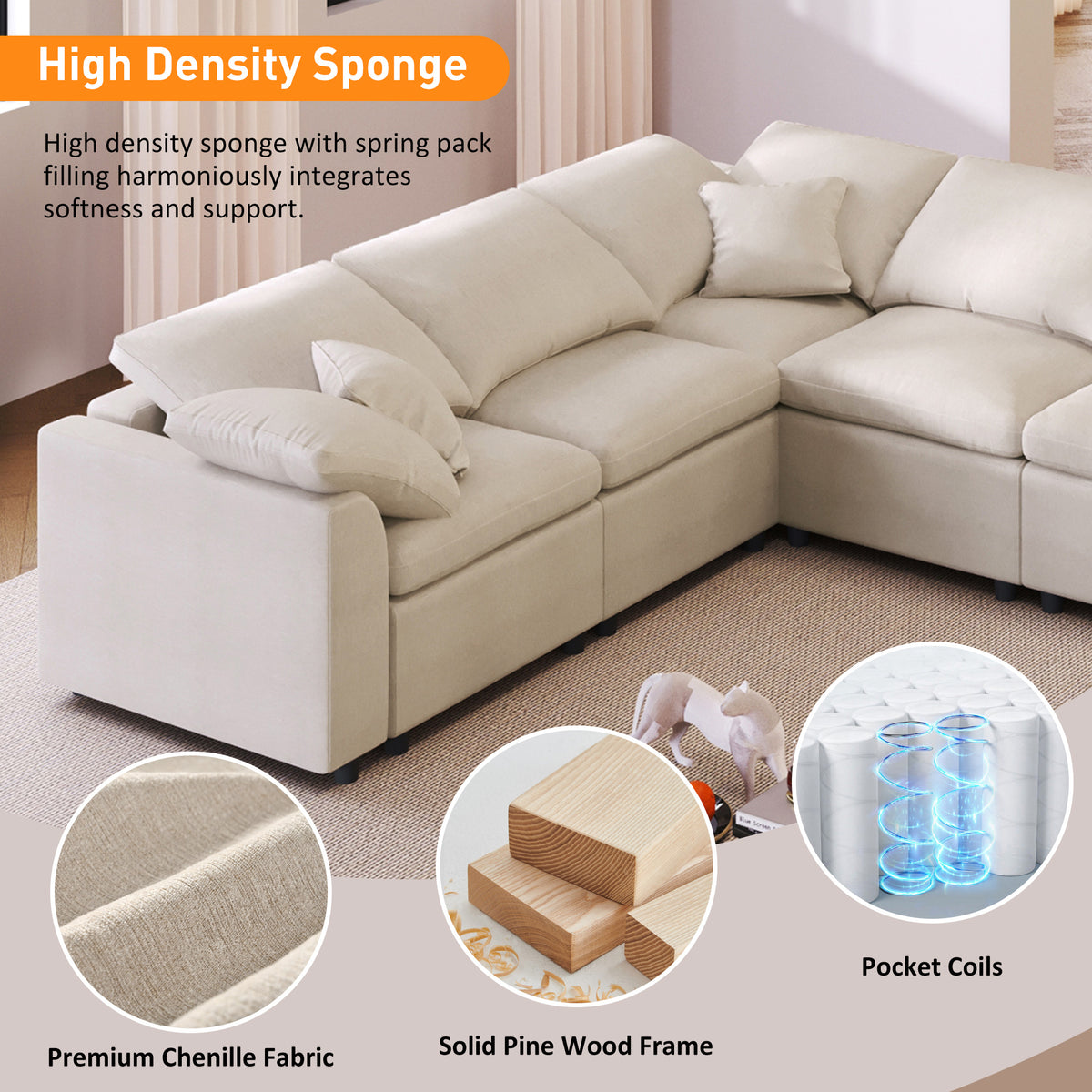 variant-group:rf-n711wy000453aaa|Roomfitters 7-Seater Modular Sectional Sofa with Ottoman, Extra Large L-Shape Chenille Upholstered Couch, Beige