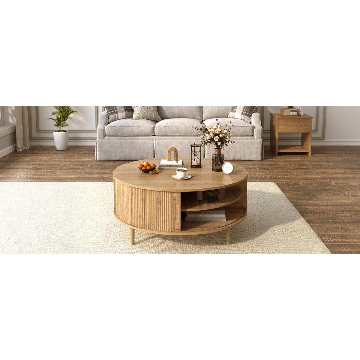 variant-group:rf-n724p416053d|Roomfitters Minimalist Round Lift-Top Coffee Table with Side Sliding Door, Acacia Wood
