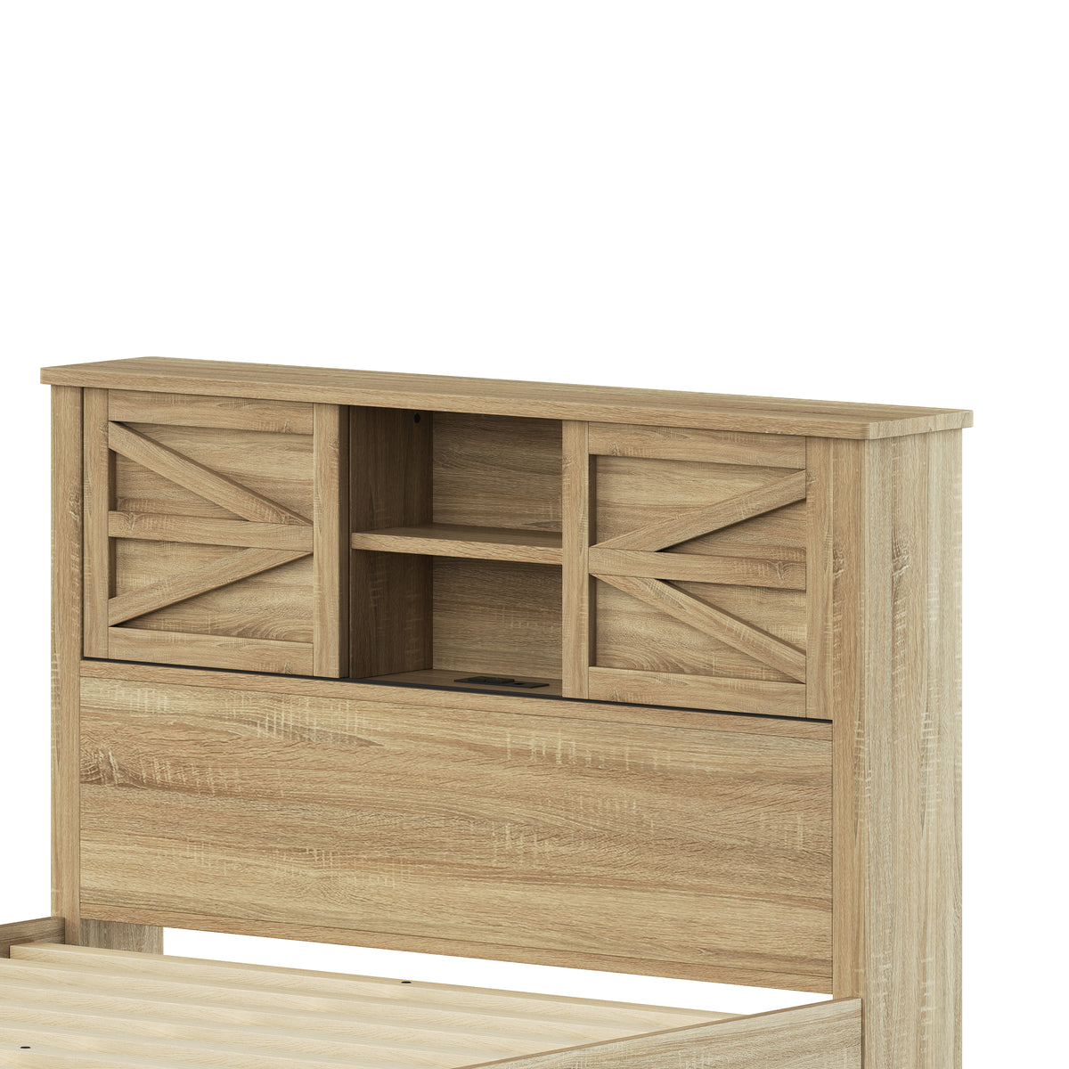 variant-group:rf-n733s369048m|Roomfitters 3 Piece Bedroom Set, Full Farmhouse Platform Bed with Sliding Headboard, Bedside Tables, Natural