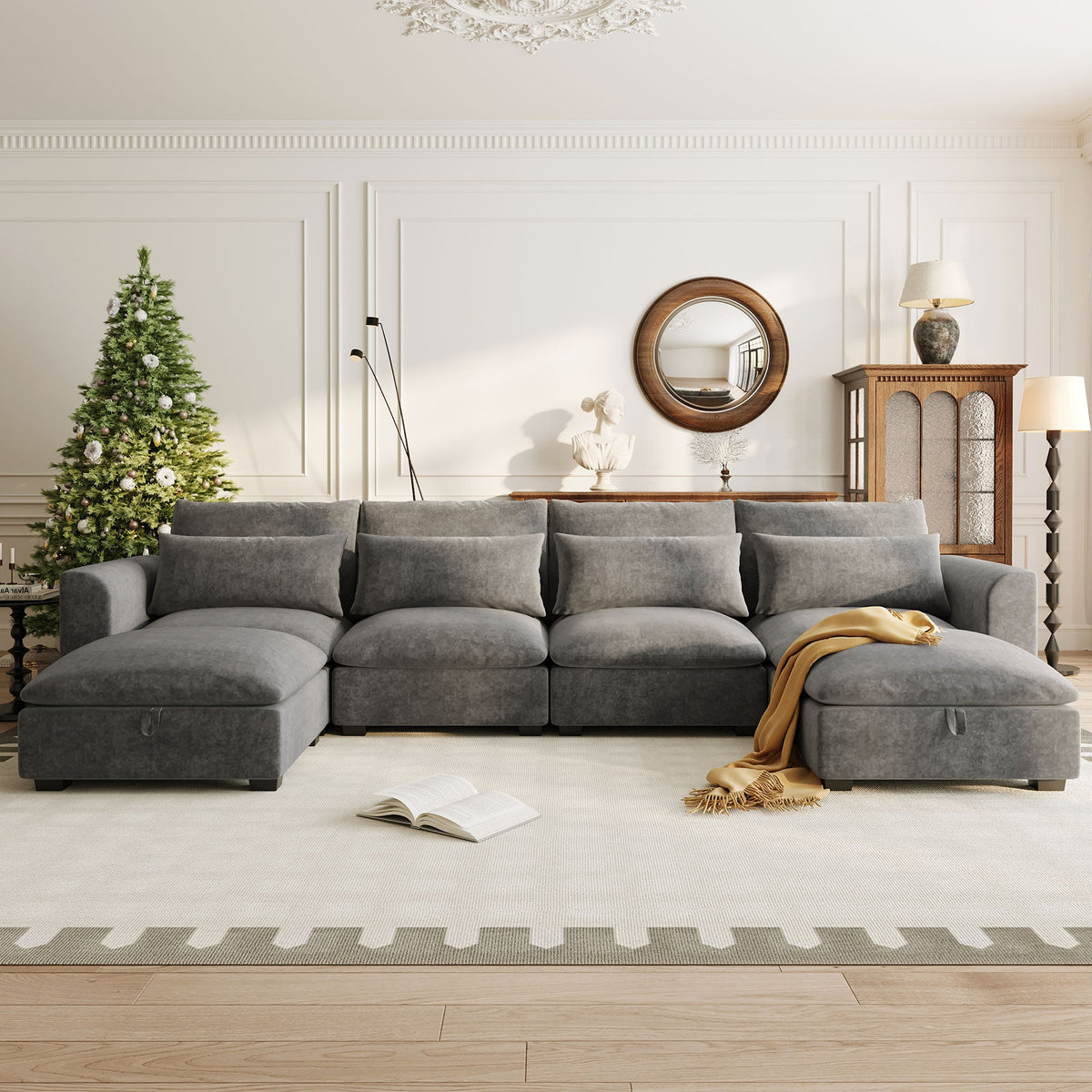 Roomfitters U-Shaped Modular Corner Sofa with Two Ottomans, Freely Transformable for Living Rooms, Studies, Home Theaters, Gray Roomfitters