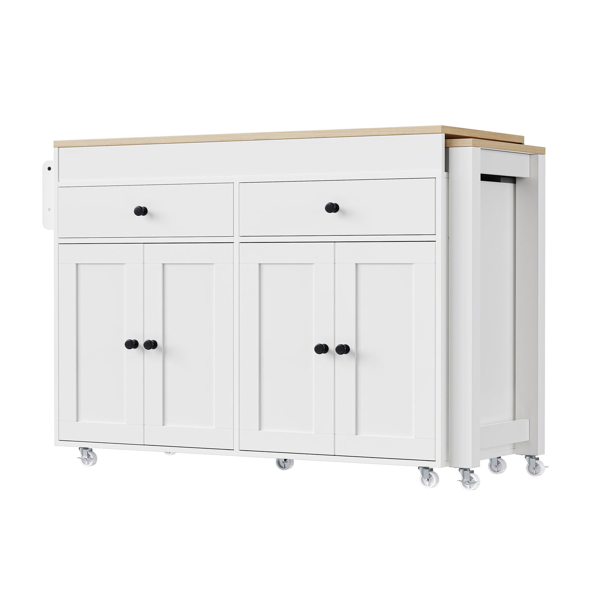 variant-group:rf-n707s000009w|Roomfitters 74.5" Kitchen Island with Extendable Table, Rolling Cart with Spice Rack, Storage Cabinet, White