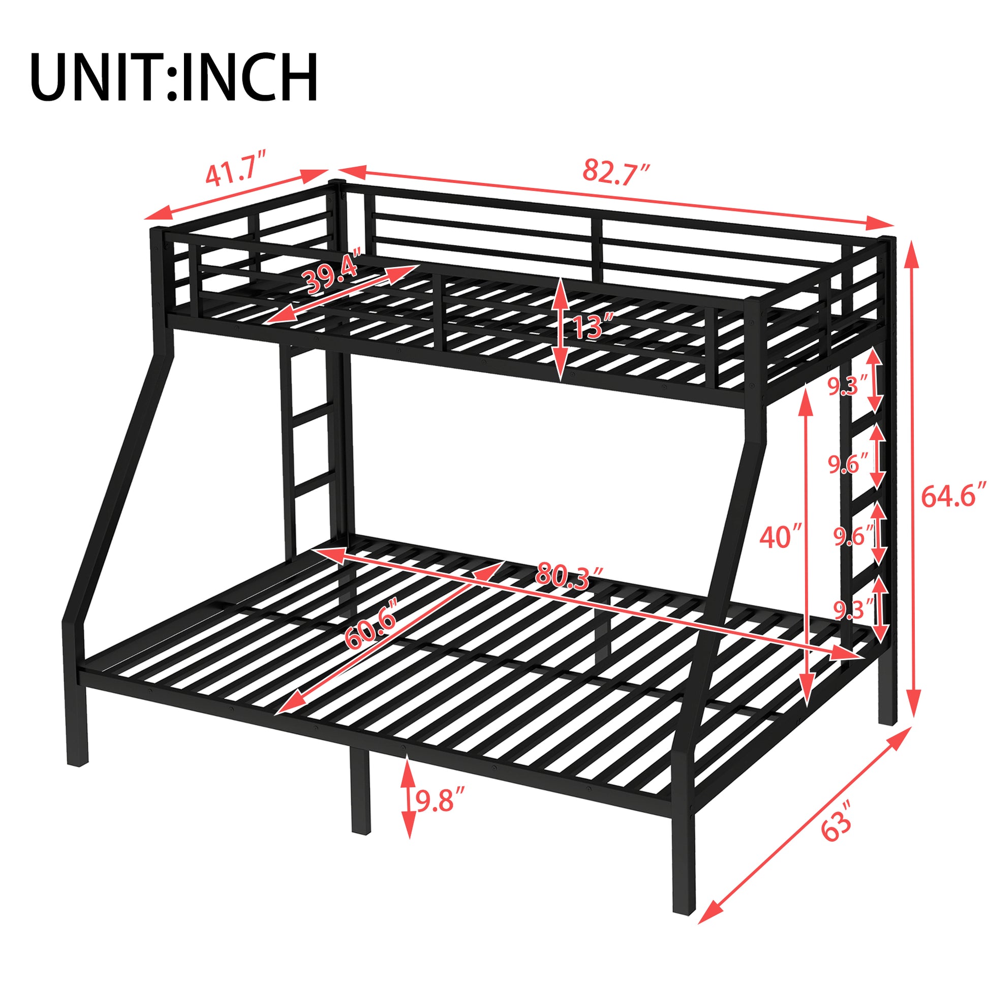 variant-group:rf-w1580p336606|Roomfitters Metal Twin XL Over Queen Bunk Bed Frame with Ladder & Safety Rail, Durable Space-Saving Design, Black