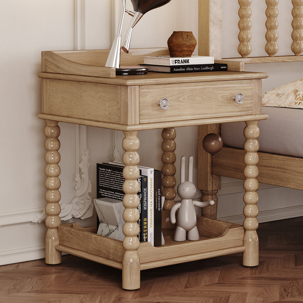 variant-group:rf-n733p206240m|Roomfitters Retro Nightstand Bedside Table with Open Shelf and Storage Compartment, Metal Handle Accent, Natural