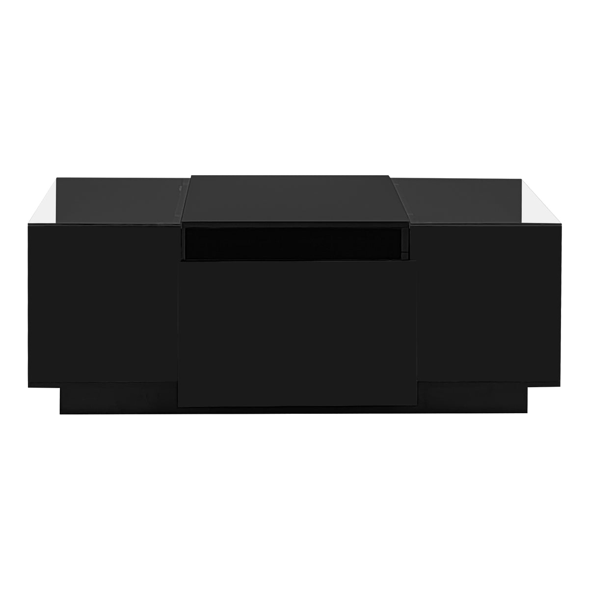 variant-group:rf-n724p290056b|Roomfitters Modern Center Coffee Table with High Gloss Finish, Glass Top and Hidden Storage Compartments, Black