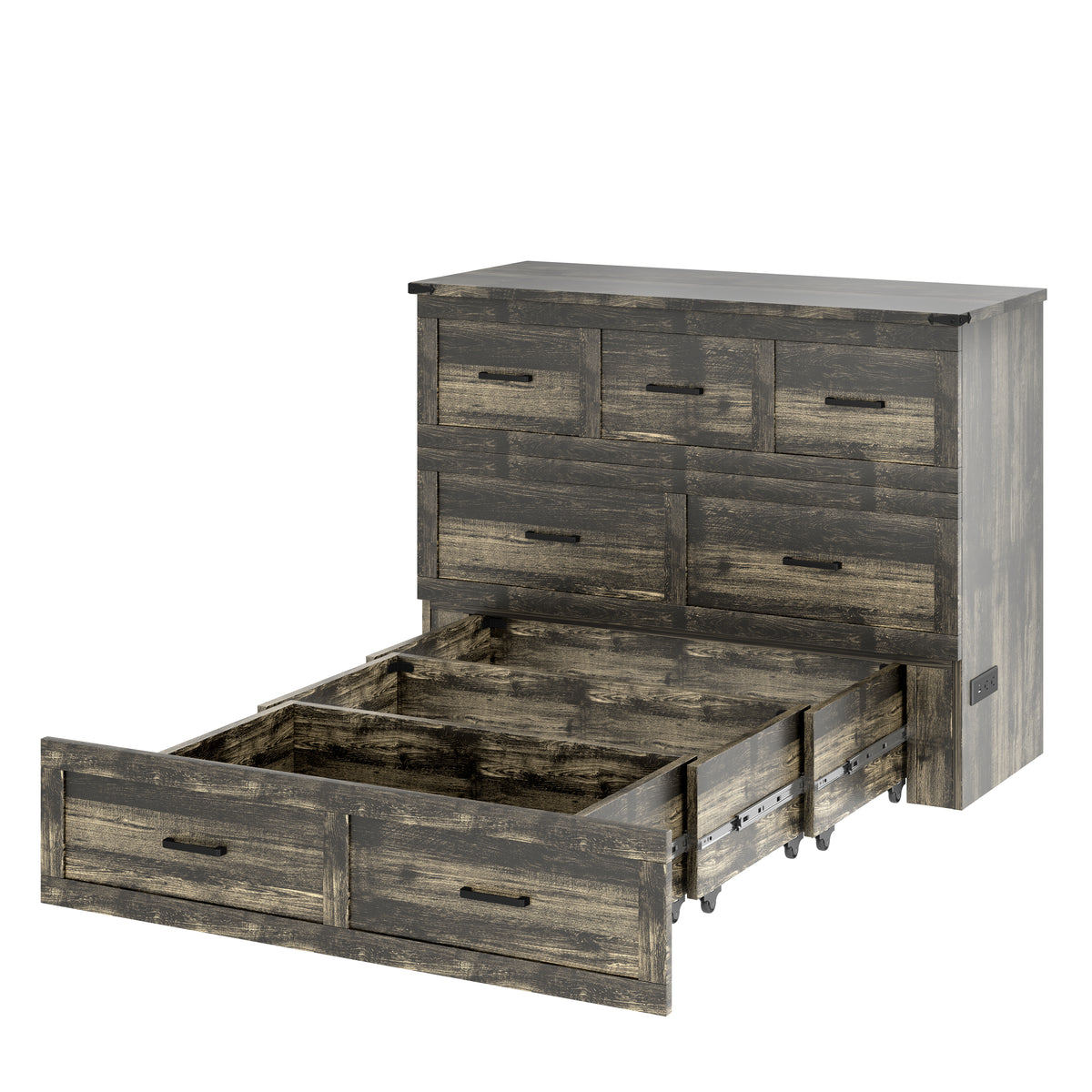 variant-group:rf-n733s293995g|Roomfitters Full Size Murphy Bed Cabinet with Charging Station, Foldable Platform Bed with Storage Drawer, Rustic Gray