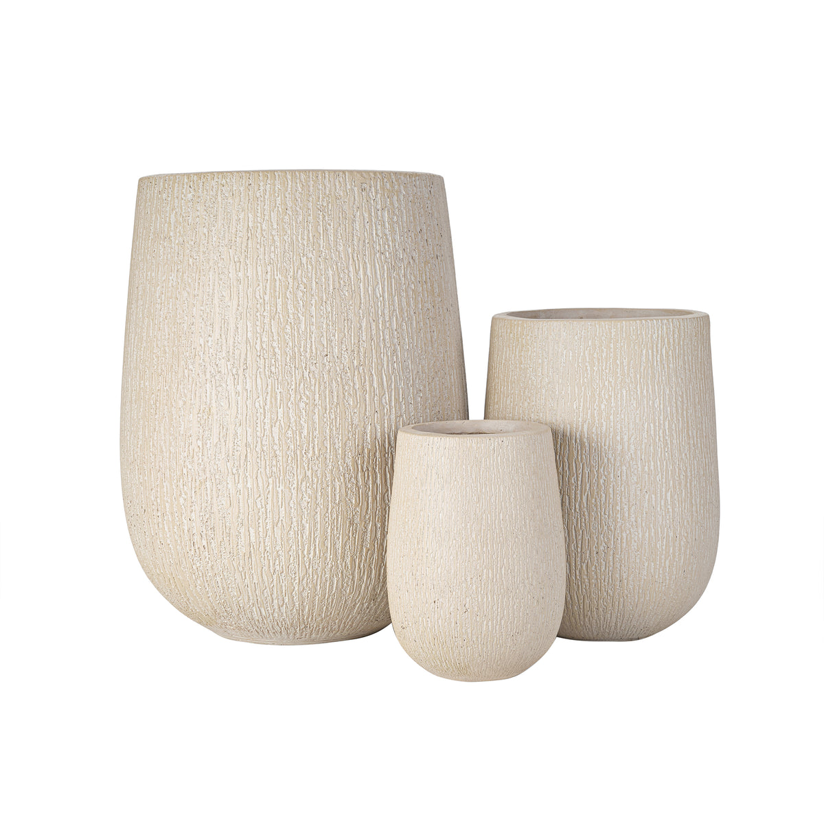 variant-group:rf-n711p406659a|Roomfitters Modern Egg-Shaped MGO Planter Set, 3-Piece Textured Faux Stone Flower Pots, Beige Patio Garden Urns