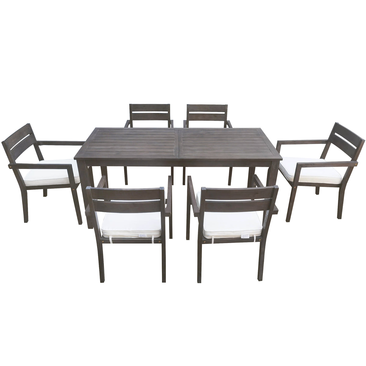 variant-group:rf-n711wy000459aae|Roomfitters 7-Piece Acacia Wood Outdoor Dining Set with Cushions, 6 Armchairs and Rectangular Table for Patio Garden, Gray