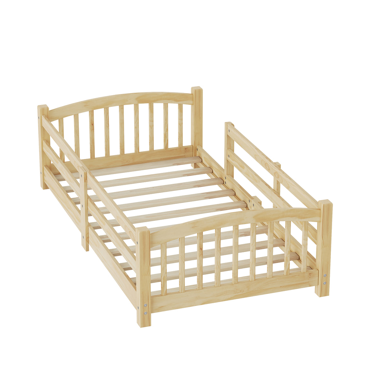 variant-group:rf-n733p400298n|Roomfitters Twin Montessori Floor Bed with Guardrails, Solid Wood Low Platform Bed with Slats, Easy Assembly, Natural