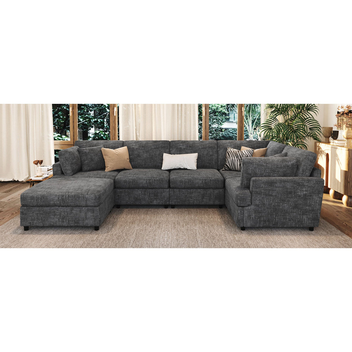Roomfitters 127" U-Shaped Sectional Sofa, Modern Modular L-Shaped Couch with Movable Ottoman for Living Room, Grey Roomfitters