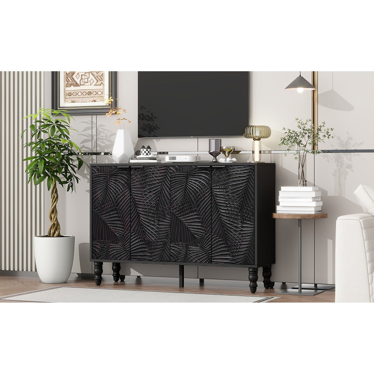 variant-group:rf-n724p233372b|Roomfitters Modern TV Stand for up to 43 Inch TV, Entertainment Console with Storage Compartments and Wood Legs, Black