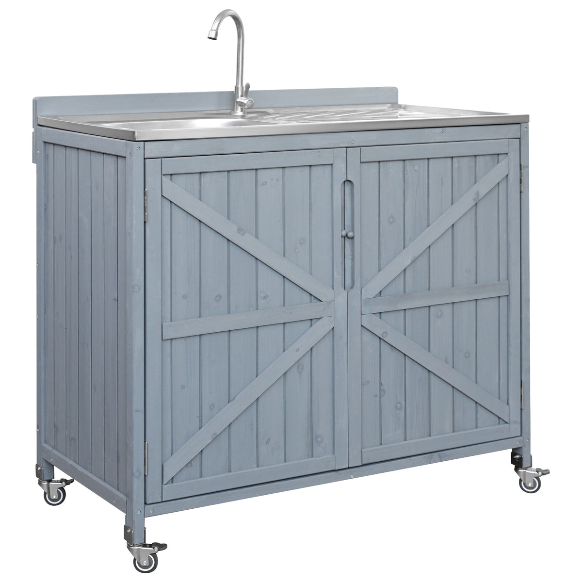 variant-group:rf-n707p370281g|Roomfitters 39.4" Outdoor Grill Cart with Stainless Steel Top, Prep Station with Sink and Storage Cabinet, Grey+Blue