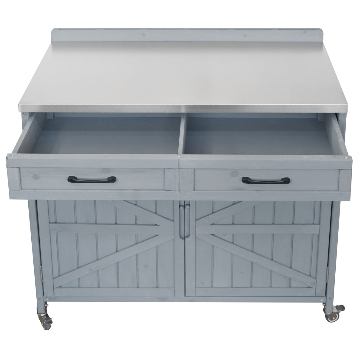 variant-group:rf-n707s000024g|Roomfitters 2-Piece Outdoor Grill Cart with Stainless Steel Top, Sink and Faucet, BBQ Prep Station, Grey+Blue