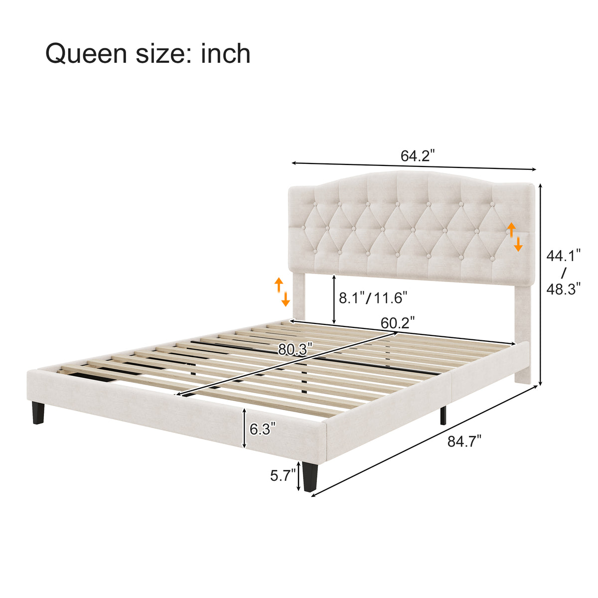 variant-group:rf-n701p342915b|Roomfitters Queen Size Elegant Tufted Upholstered Platform Bed Frame, Diamond Button Headboard, No Box Spring Needed, Beige