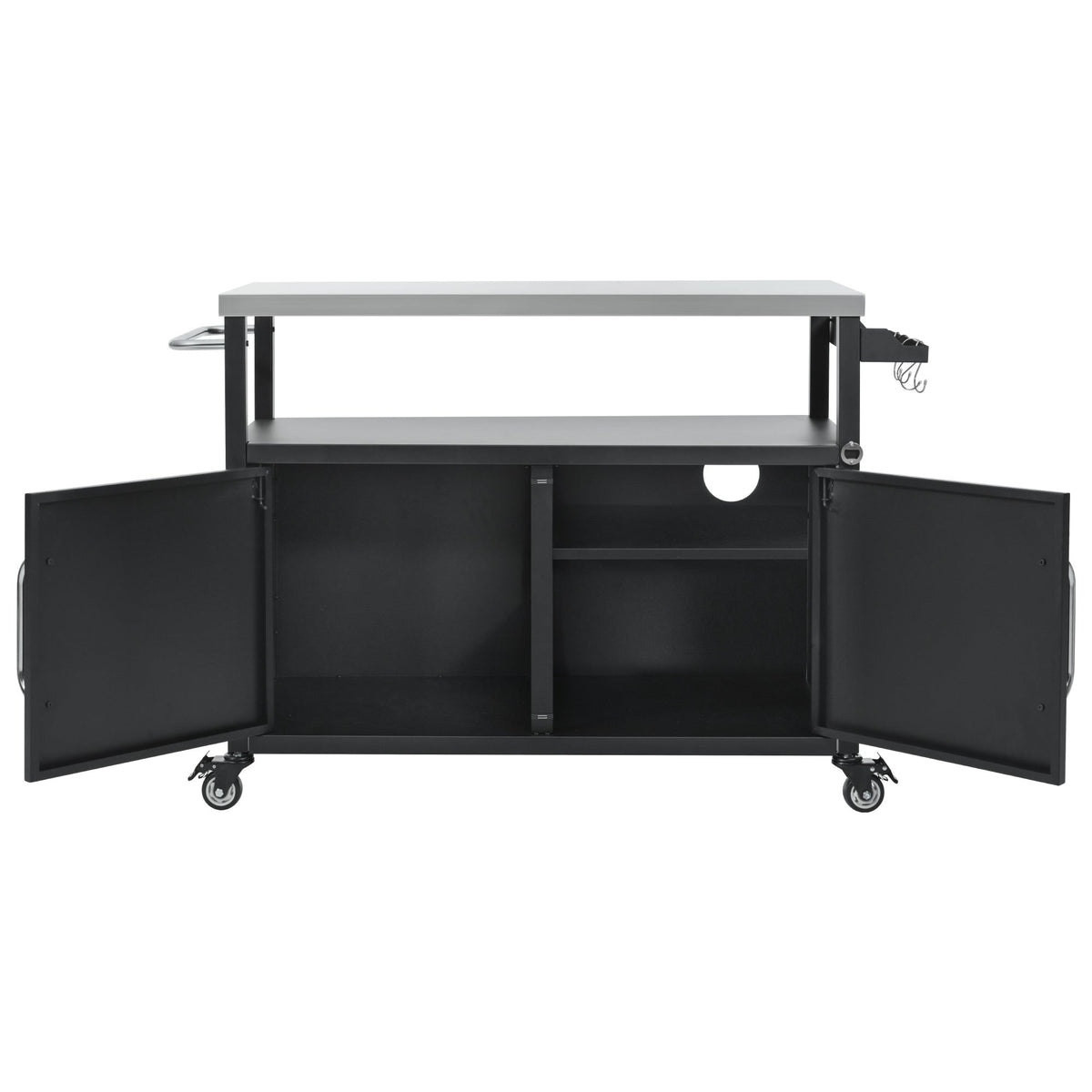 Roomfitters 54.5" Outdoor Kitchen Island with Stainless Steel Top, Rolling Grill Prep Cart with Propane Tank Storage, Black