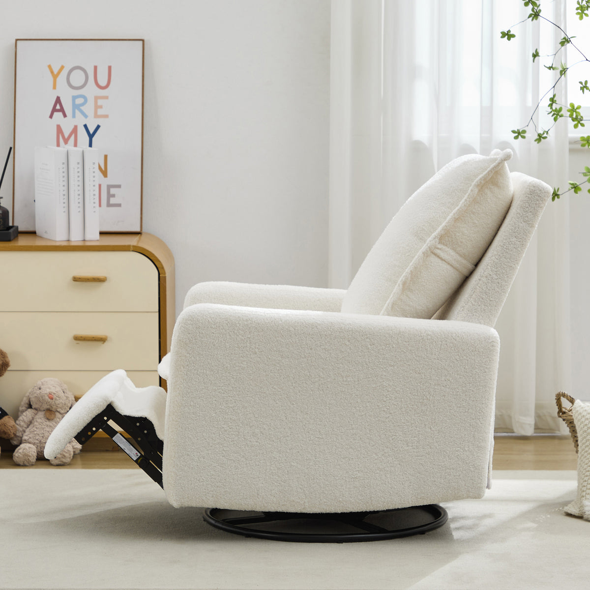 variant-group:rf-n701p348238k|Roomfitters Swivel Rocker Recliner Chair, Glider Rocking Armchair, Teddy Fleece Nursery Reclining Lounge Accent Chair, White