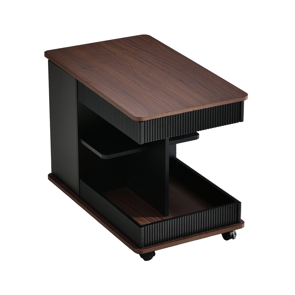 variant-group:rf-n724p292505b|Roomfitters Adjustable Sofa Side Table with Lift-Top, Rotating Surface and Storage on Wheels for Small Spaces, Black