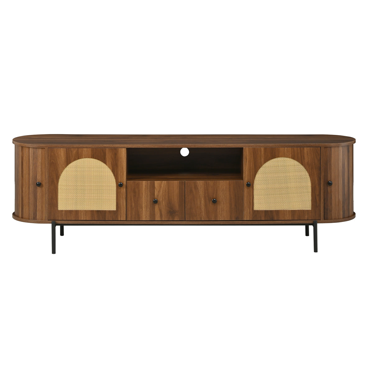 variant-group:rf-n724p437189m|Roomfitters American Style TV Stand with Rattan Arched Doors, Steel Legs, Antique Brown