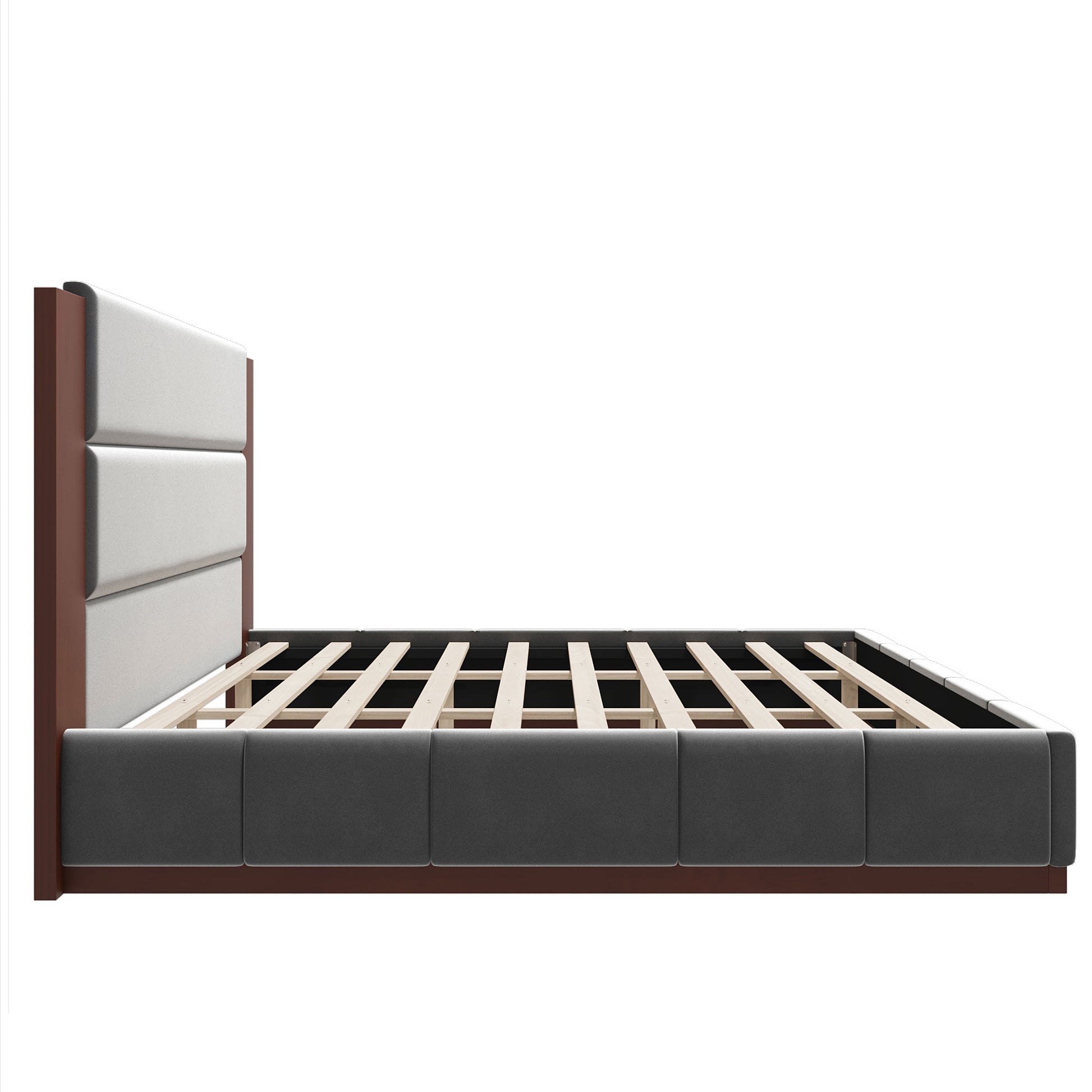 variant-group:rf-n701bs701p388105e|Roomfitters King Size Upholstered Platform Bed Frame, Extended Wood Headboard Velvet Bed, No Box Spring Needed, Grey