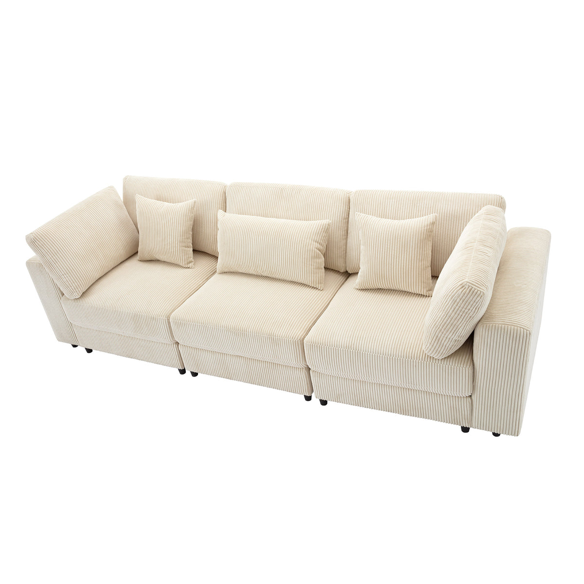 variant-group:rf-n711wy000403aaa|Roomfitters 105'' 3-Seater Sofa with Removable Back Cushions and 5 Pillows for Living Room, Apartment, Spacious Space, Beige