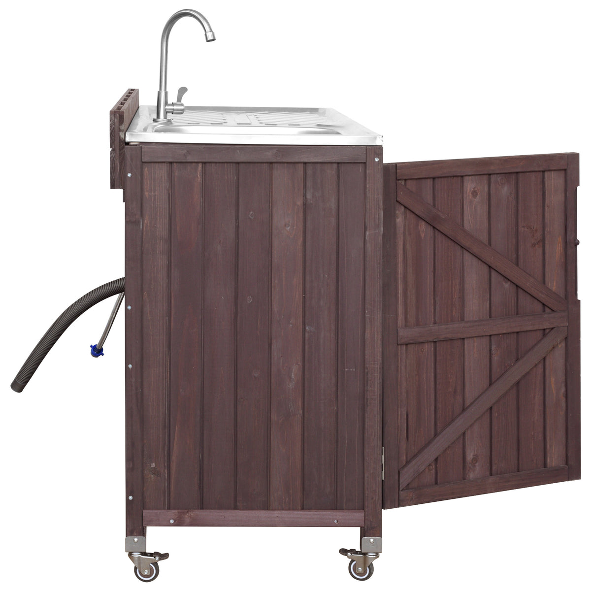 variant-group:rf-n707p370281z|Roomfitters 39.4" Outdoor Grill Cart with Stainless Steel Top, Prep Station with Sink and Storage Cabinet, Dark Brown