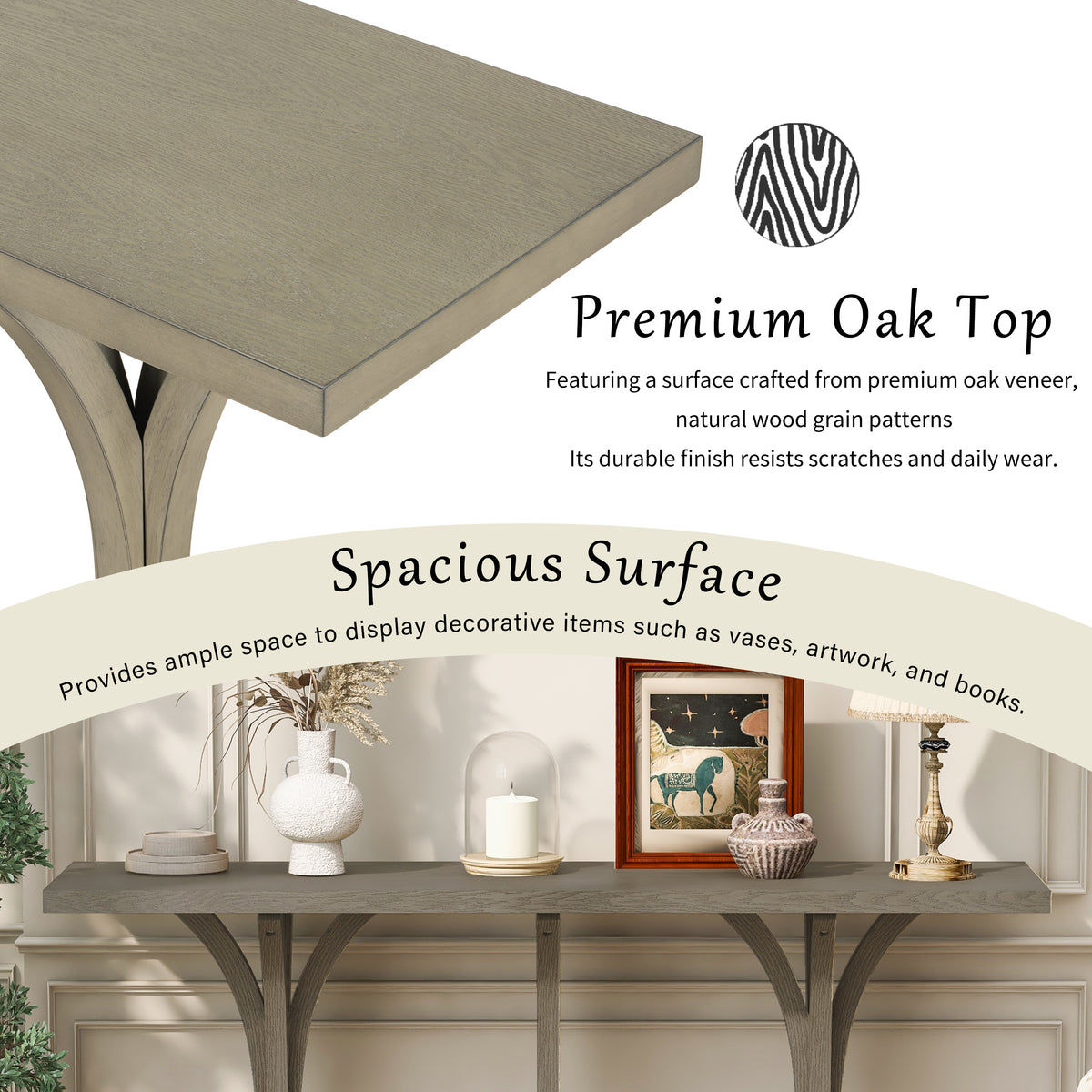 variant-group:rf-n711p295300e|Roomfitters 59.8" Console Table with Oak Veneer Top, Modern Arched Leg Entryway Sofa Table for Hallway & Living Room, Gray