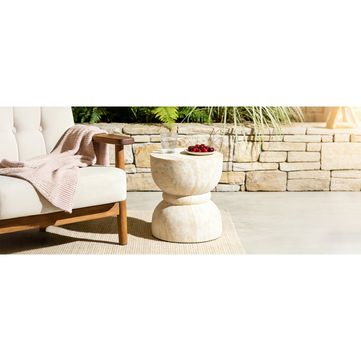 variant-group:rf-n711p422067m|Roomfitters Contemporary Yellow Travertine Concrete Side Table, Rounded Waist Outdoor End Table, MgO Stone Texture Stool