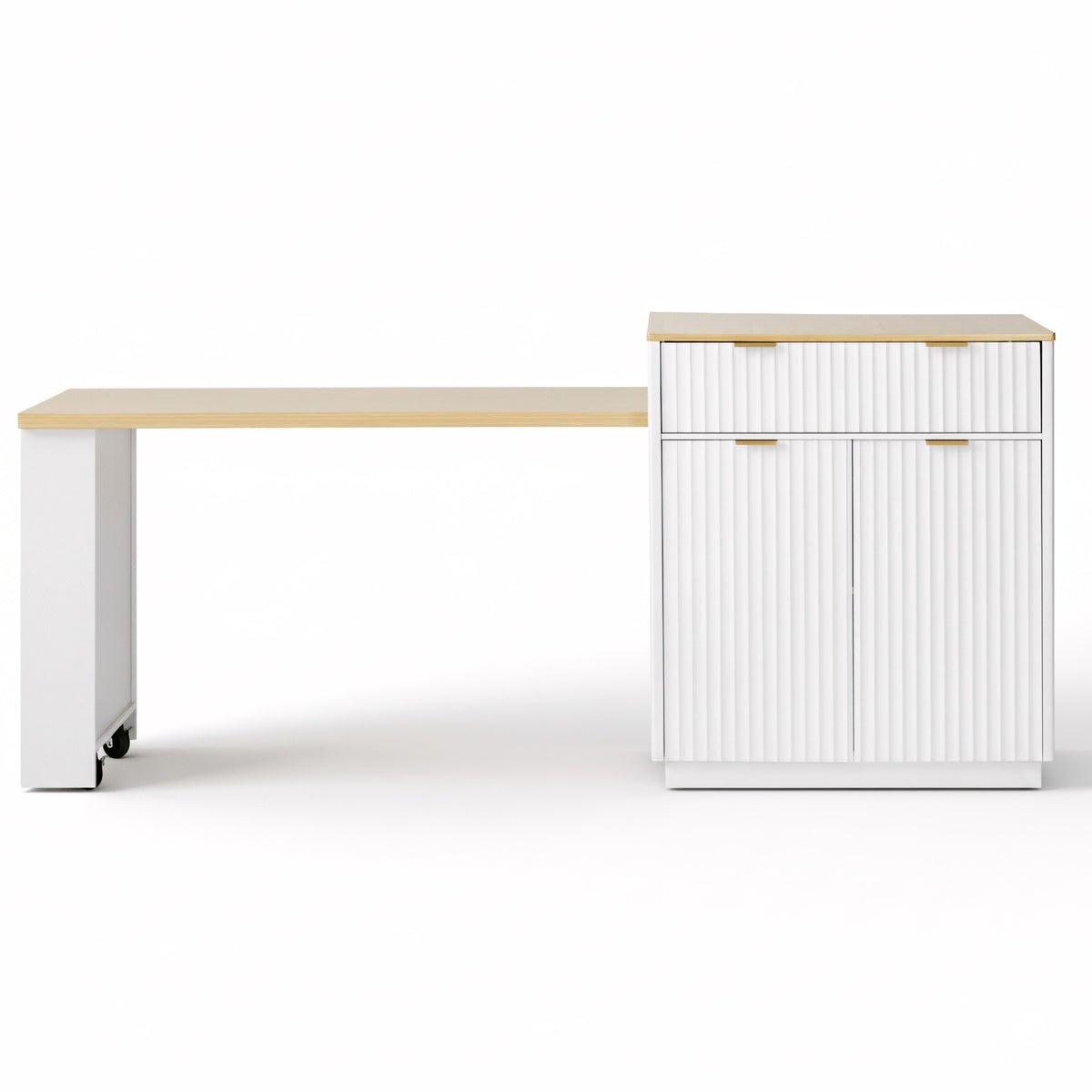 variant-group:rf-n707s000018w|Roomfitters 82.6" Fluted Kitchen Island with 51" Extendable Dining Table for 4-6, Power Outlet, White
