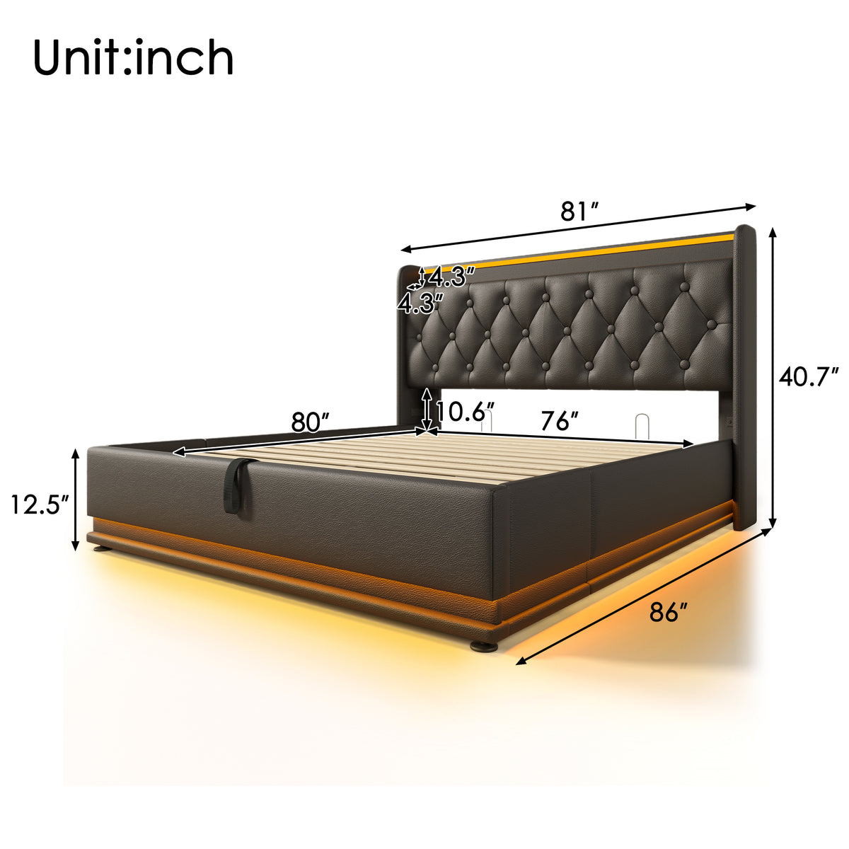 variant-group:rf-n736p188808b|Roomfitters King Size Upholstered Storage Bed with USB Type-C Charging and Remote Control, Faux Leather Black
