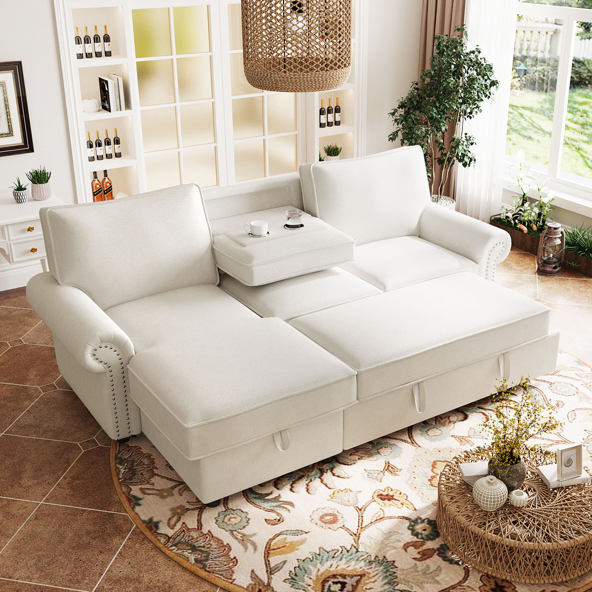 variant-group:rf-n711wy000466aaa|Roomfitters 95" Convertible Sectional Sleeper Sofa L-Shaped Couch with Storage Chaise and Pull Out Bed for Living Room, Beige