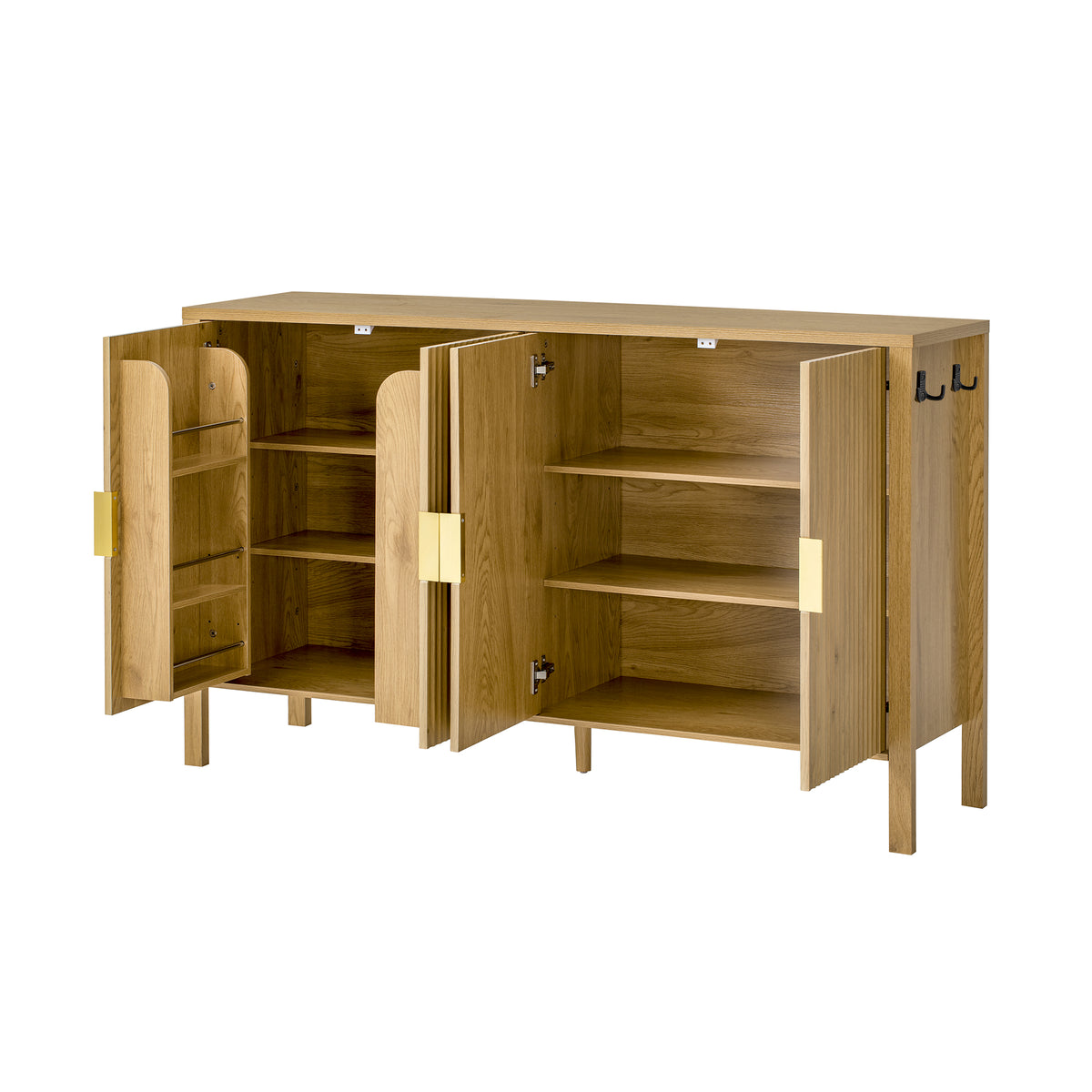 variant-group:rf-n711p345170o|Roomfitters 57.5" Sideboard Buffet Cabinet with 3 Door Mid-century Modern Fluted Storage for Kitchen & Dining Room, Natural
