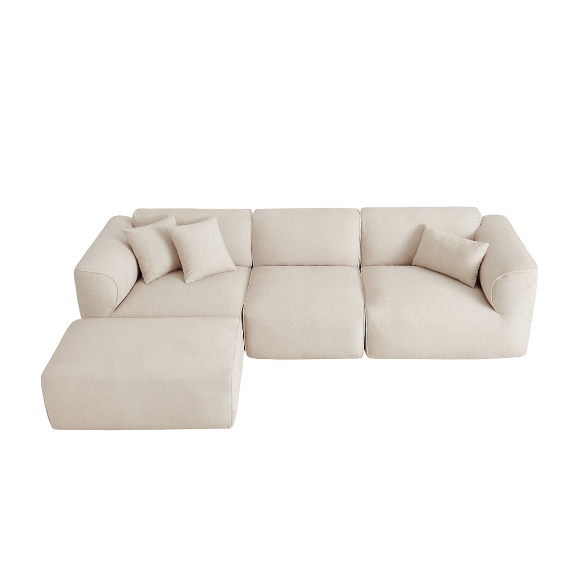 variant-group:rf-n711wy000464aaa|Roomfitters Double-needle Cut Velvet Sofa, 4-Seater Modern Modular Sectional Couch with Movable Ottoman for Living Room, Beige