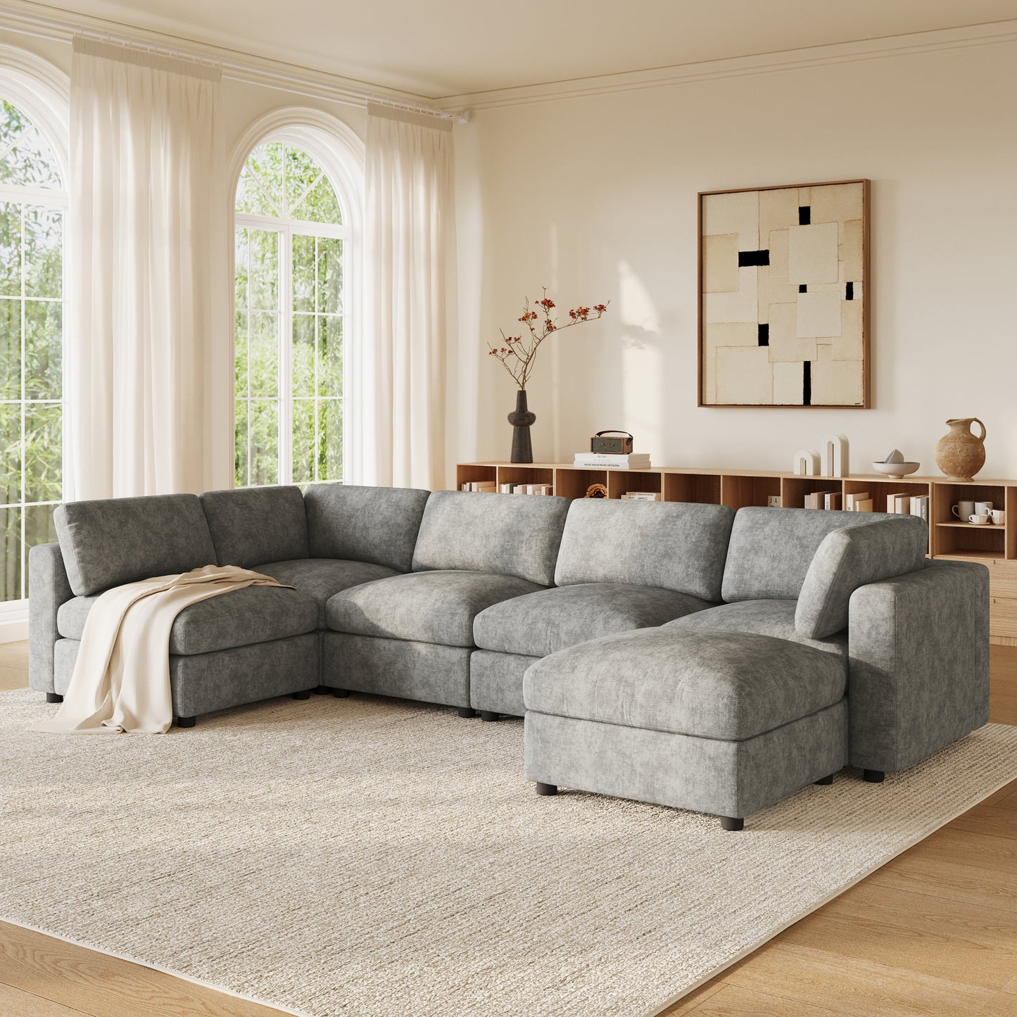 variant-group:rf-n723s9792g|Roomfitters 129 Inch Oversized U-Shaped Modular Sectional Sofa, Large Upholstered Living Room Seating Couch Furniture, Gray