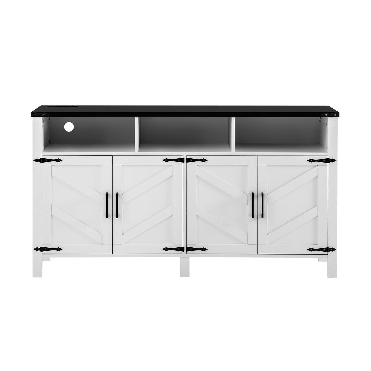 variant-group:rf-n711p347407k|Roomfitters 59" Sideboard Buffet Cabinet with 4 Door & Open Storage, Modern Farmhouse Industrial Coffee Bar Station, White+Black