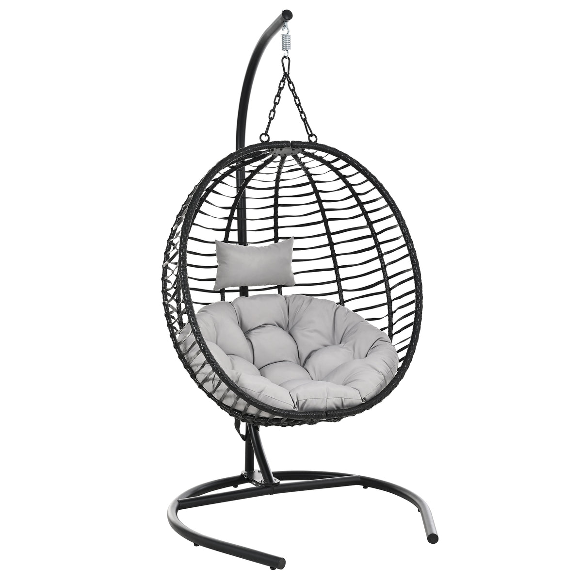variant-group:rf-n711p389503e|Roomfitters Single Person Folding Egg Chair with Stand, UV Resistant Wicker Rattan Swing for Patio, Garden, Black+ Gray