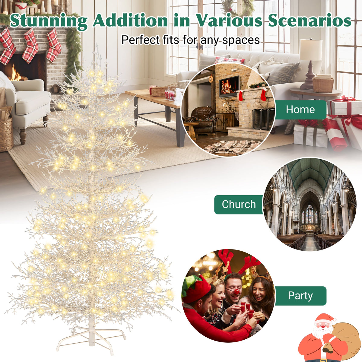 Roomfitters Pre-Lit Aspen Fir Christmas Tree 6FT, Hinged Snow-Flocked Artificial Holiday Tree with Warm Lights, 623 Tips, White Roomfitters