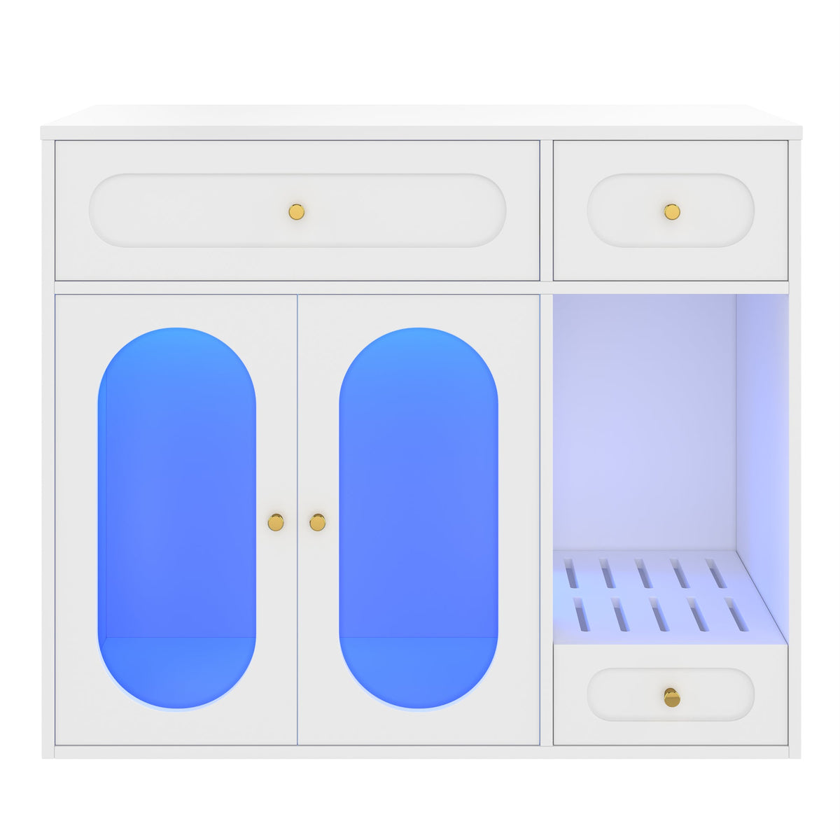 Roomfitters White Chic Sideboard Style Cat Litter Box Enclosure Cabinet with App Controlled LED Lighting Roomfitters
