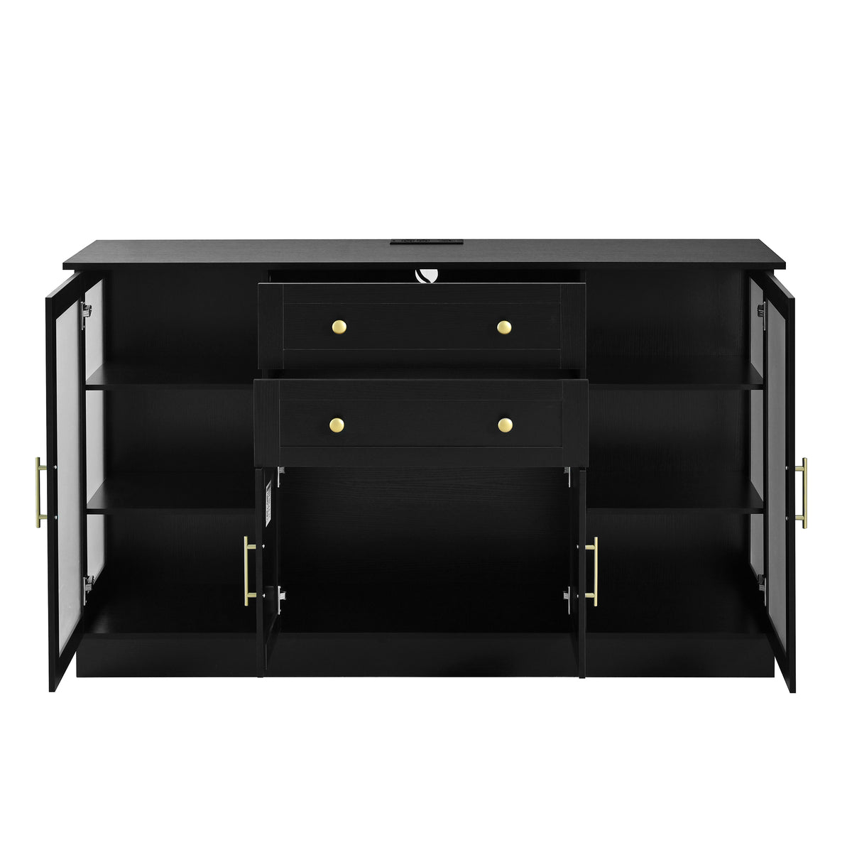 variant-group:rf-n711p437648b|Roomfitters Contemporary Black Melamine MDF Buffet Sideboard Storage Cabinet Acrylic Doors Dining Room Kitchen Console