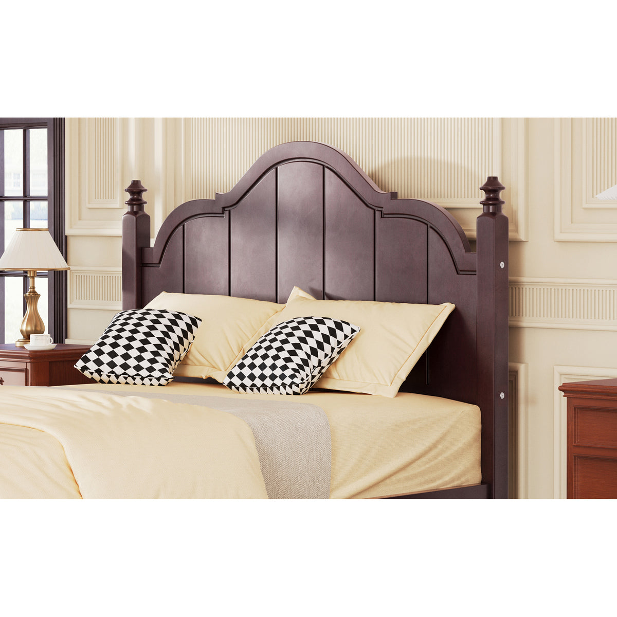 variant-group:rf-n733p360927p|Roomfitters Full Wood Platform Bed Frame with Curved Headboard, Vintage Style Slat Support, No Box Spring Required, Espresso