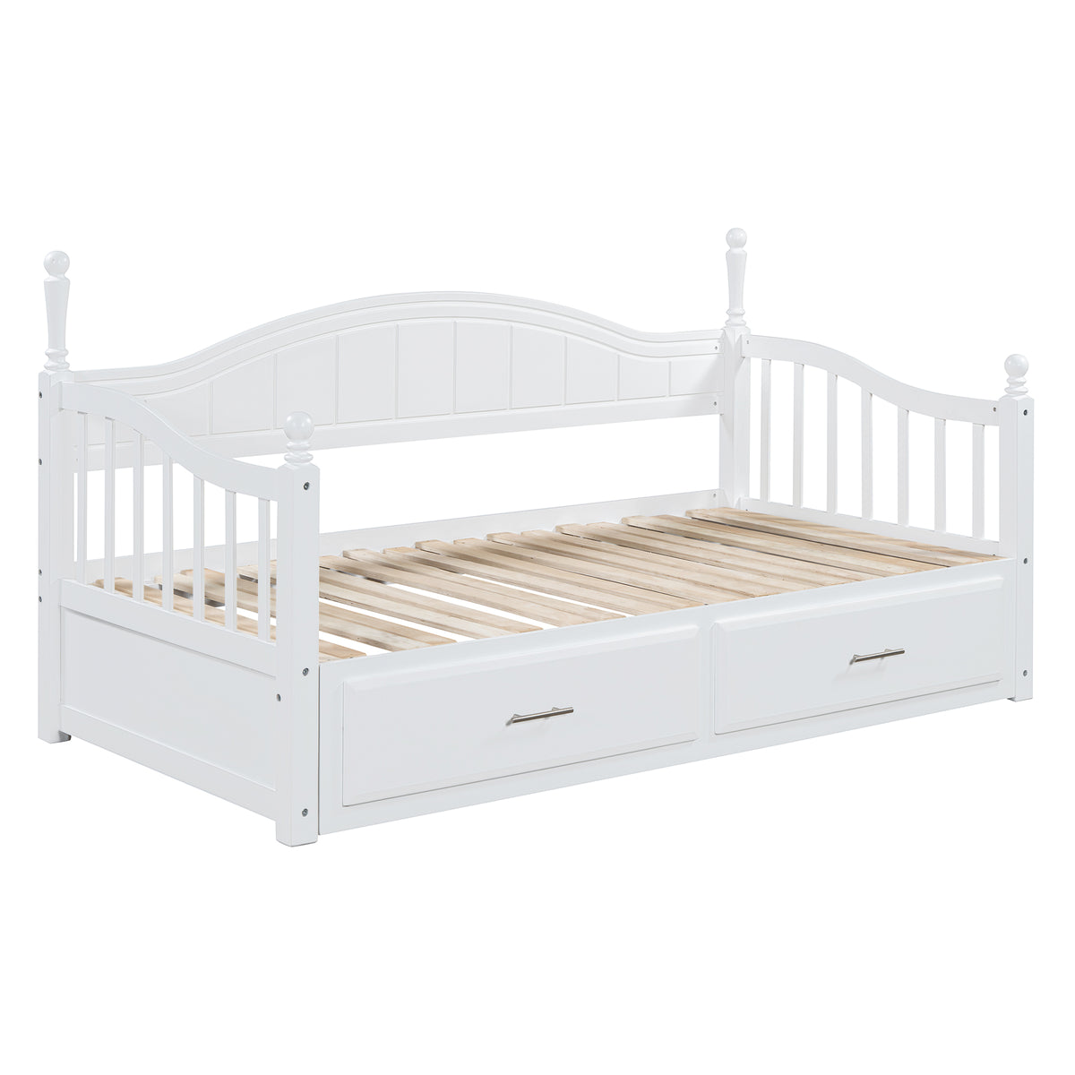 variant-group:rf-n733s173459k|Roomfitters Wooden Twin Size Daybed with Extendable Frame, Twin Trundle and Additional Storage Drawers, White
