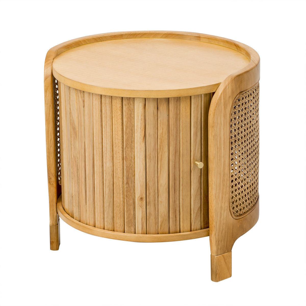 Roomfitters Modern Round Rotating Coffee Table with Woven PE Rattan Details, Antique Brown Roomfitters