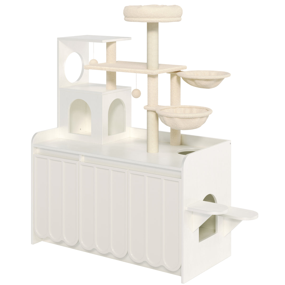 variant-group:rf-n704p443505k|Roomfitters All-in-One Modern Multi-Level Cat Tree Tower Condo with Hidden Litter Box Enclosure Space White