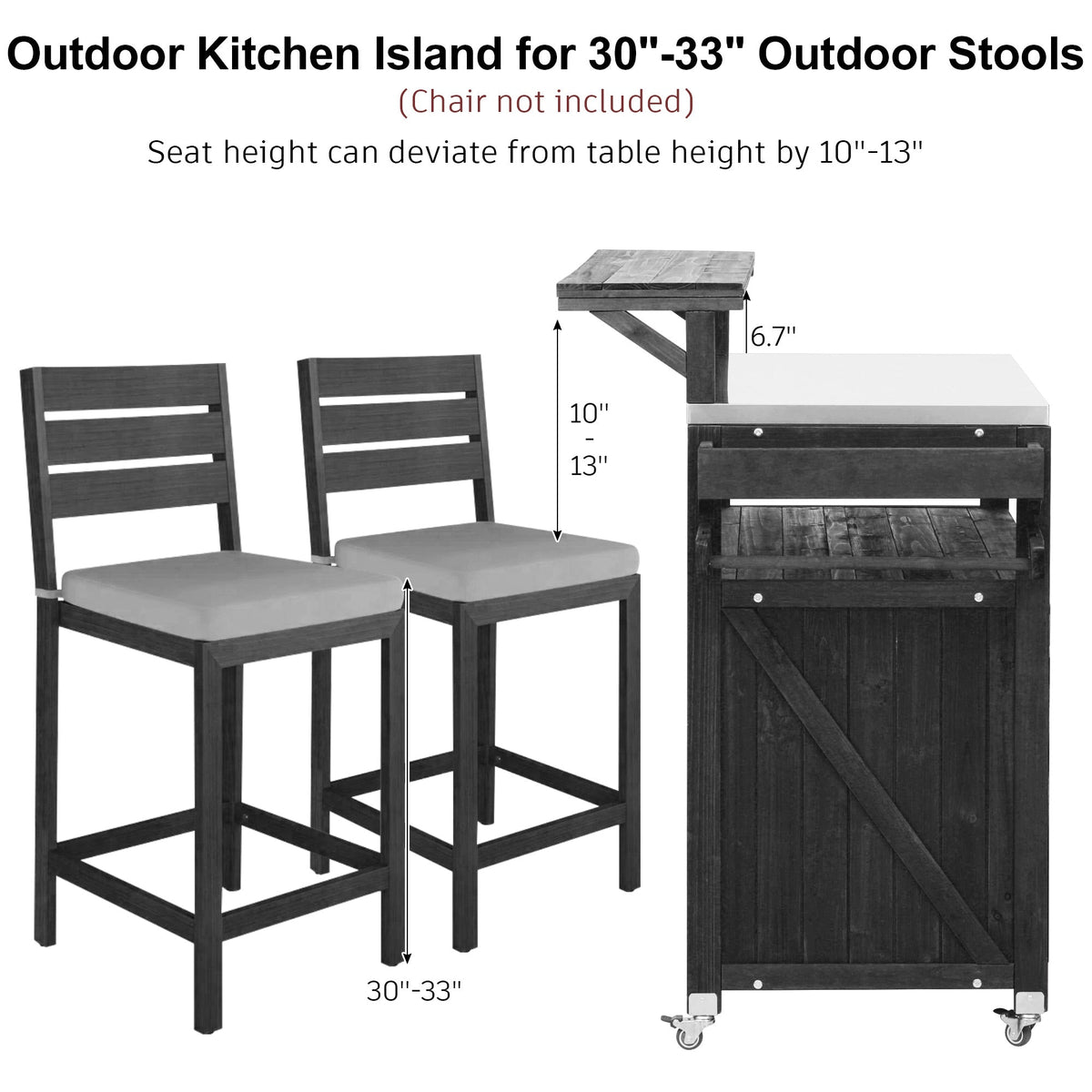 Roomfitters 56.5" Grill Cart, Outdoor Kitchen Island with Stainless Steel Top and Storage Cabinet, BBQ Prep Station, Black