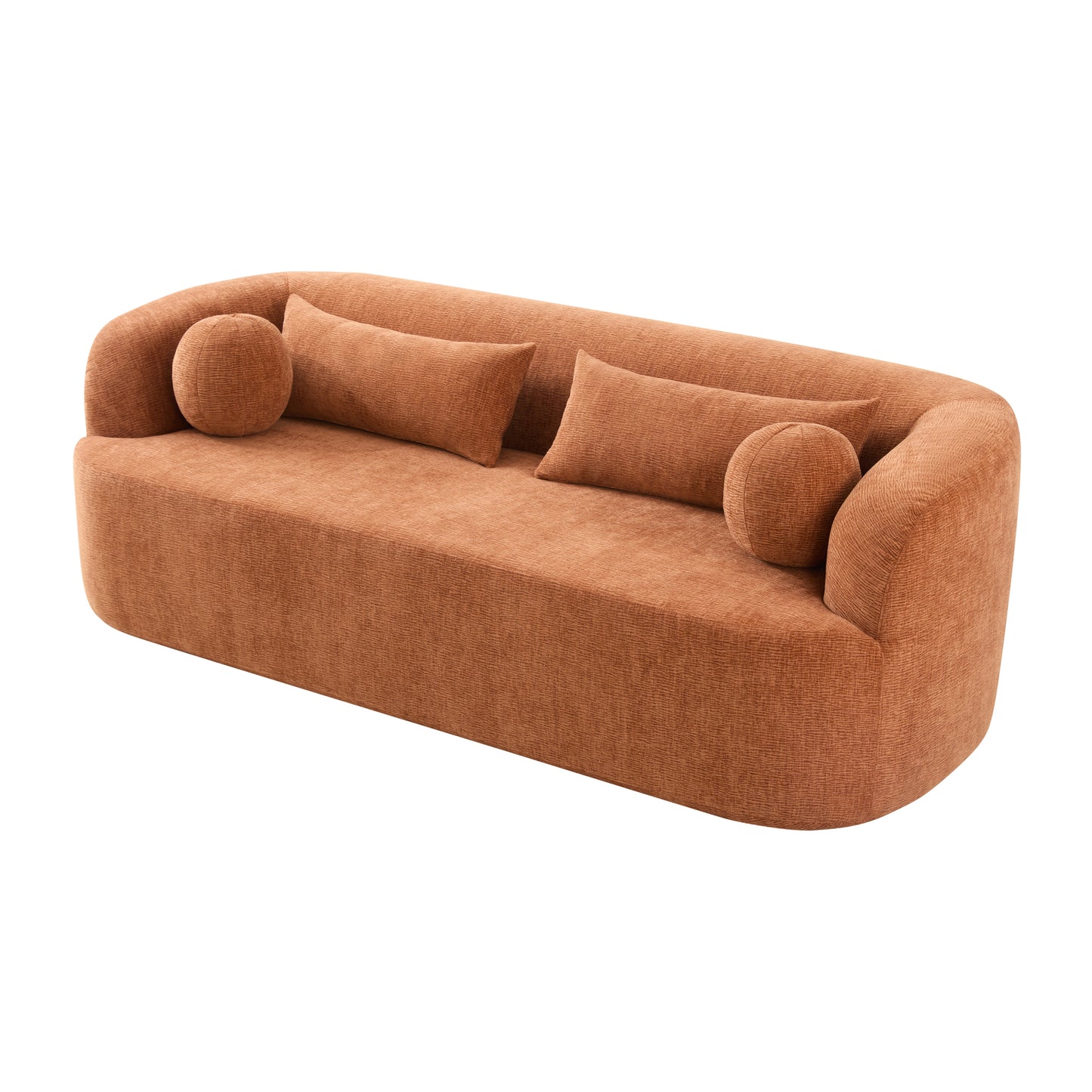 variant-group:rf-n723p404465g|Roomfitters 86 Inch Modern Curvy Sofa, 3-Seater Rounded Upholstered Couch with Plush Throw Pillows for Living Room, Orange