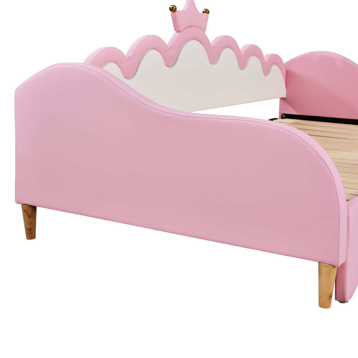 variant-group:rf-n733hl000104aah|Roomfitters Twin Extending Daybed with Lights, Modern Upholstered Princess Daybed Featuring Crown Headboard, Elegant and Practical Design, Pink