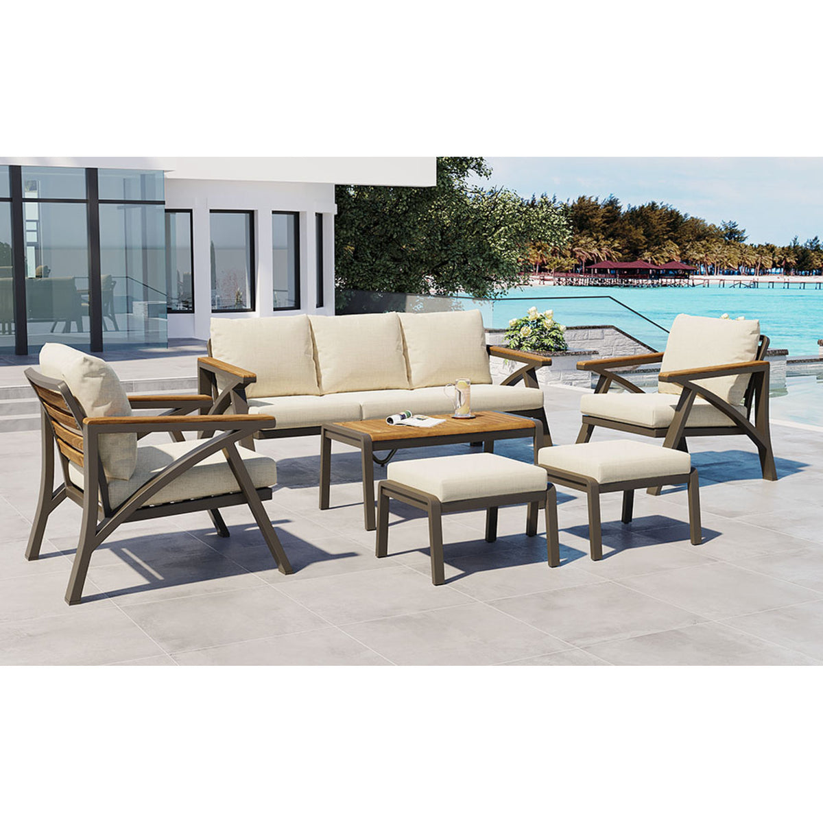 variant-group:rf-n704g201256a|Roomfitters 6-Piece Steel Conversation Set with 3-Seat Sofa Multi-Functional Ottomans and Acacia Wood Table Beige