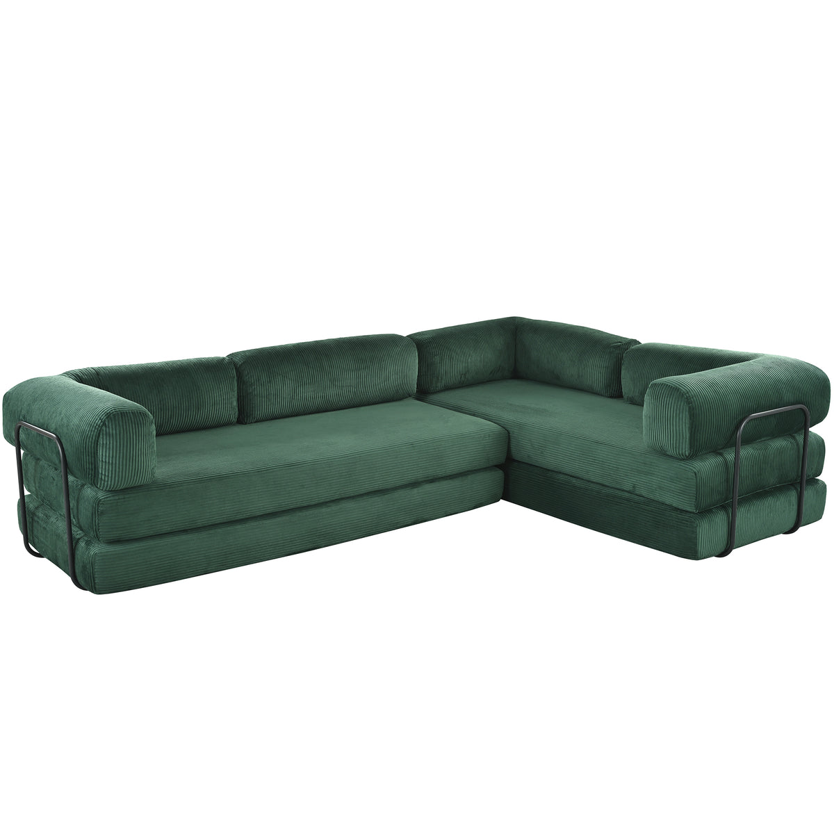 variant-group:rf-n711wy000463aac|Roomfitters Modern L-Shaped Modular Sofa Bed, Corduroy Convertible Sleeper Sectional Couch with Industrial Metal Frame, Green
