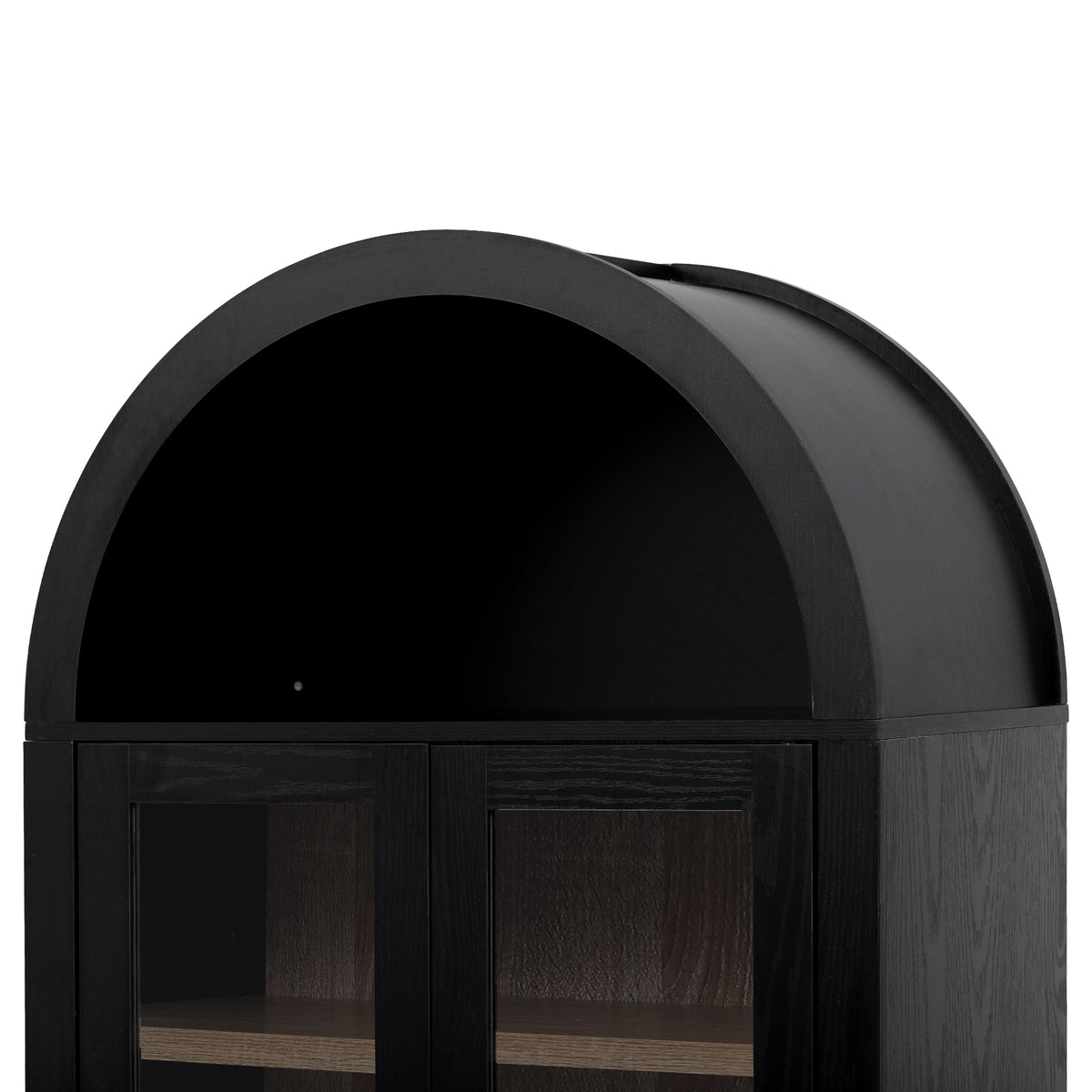 variant-group:rf-n707p288972b|Roomfitters 71" Pantry Cabinet with Arched Top and Glass Doors, 2 Storage Drawers and Adjustable Shelves for Kitchen, Black