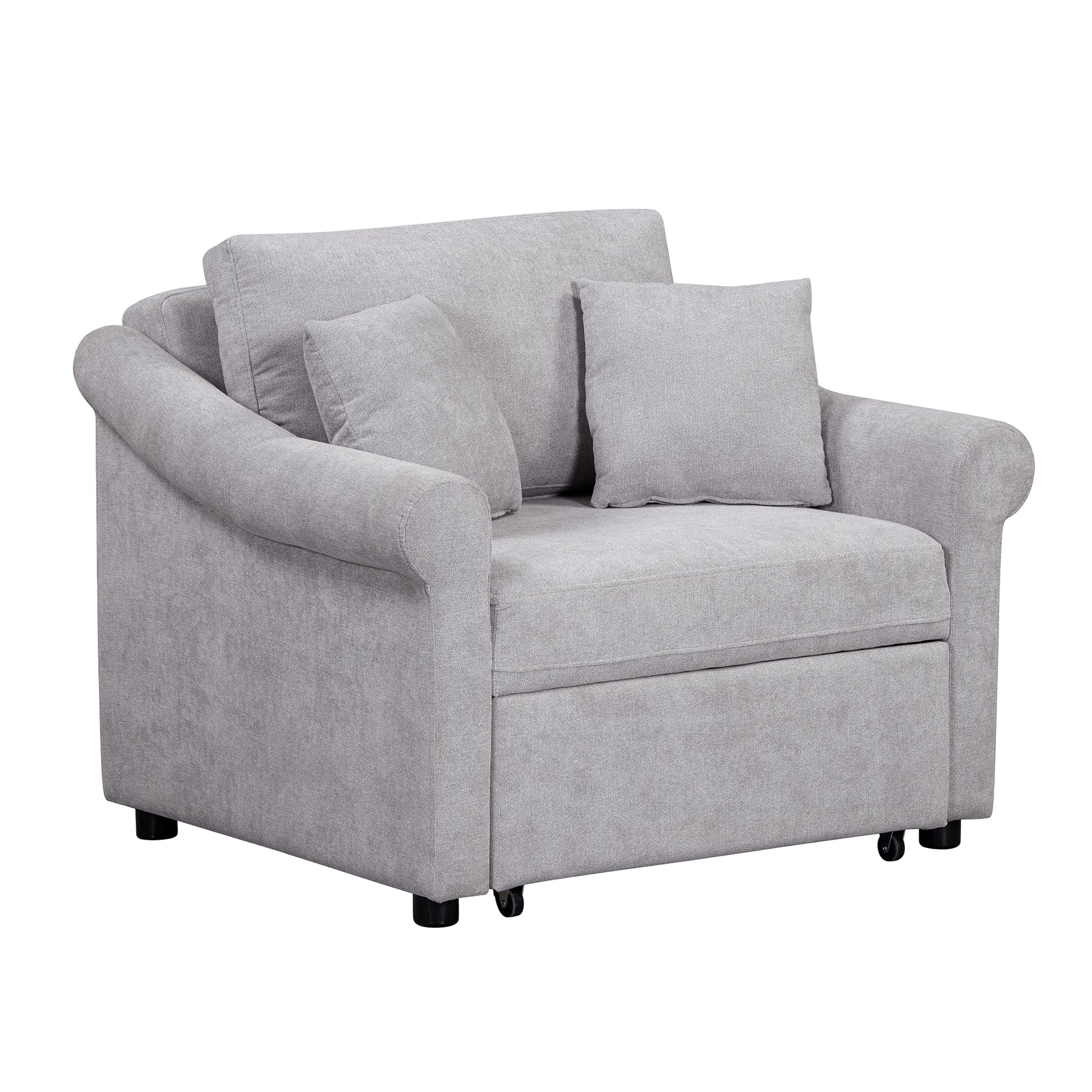 variant-group:rf-n701bs701p468429e|Roomfitters Chenille Convertible Sleeper Chair, 3 in 1 Single Sofa Bed Lounger, Adjustable Backrest Pull Out Bed, Gray