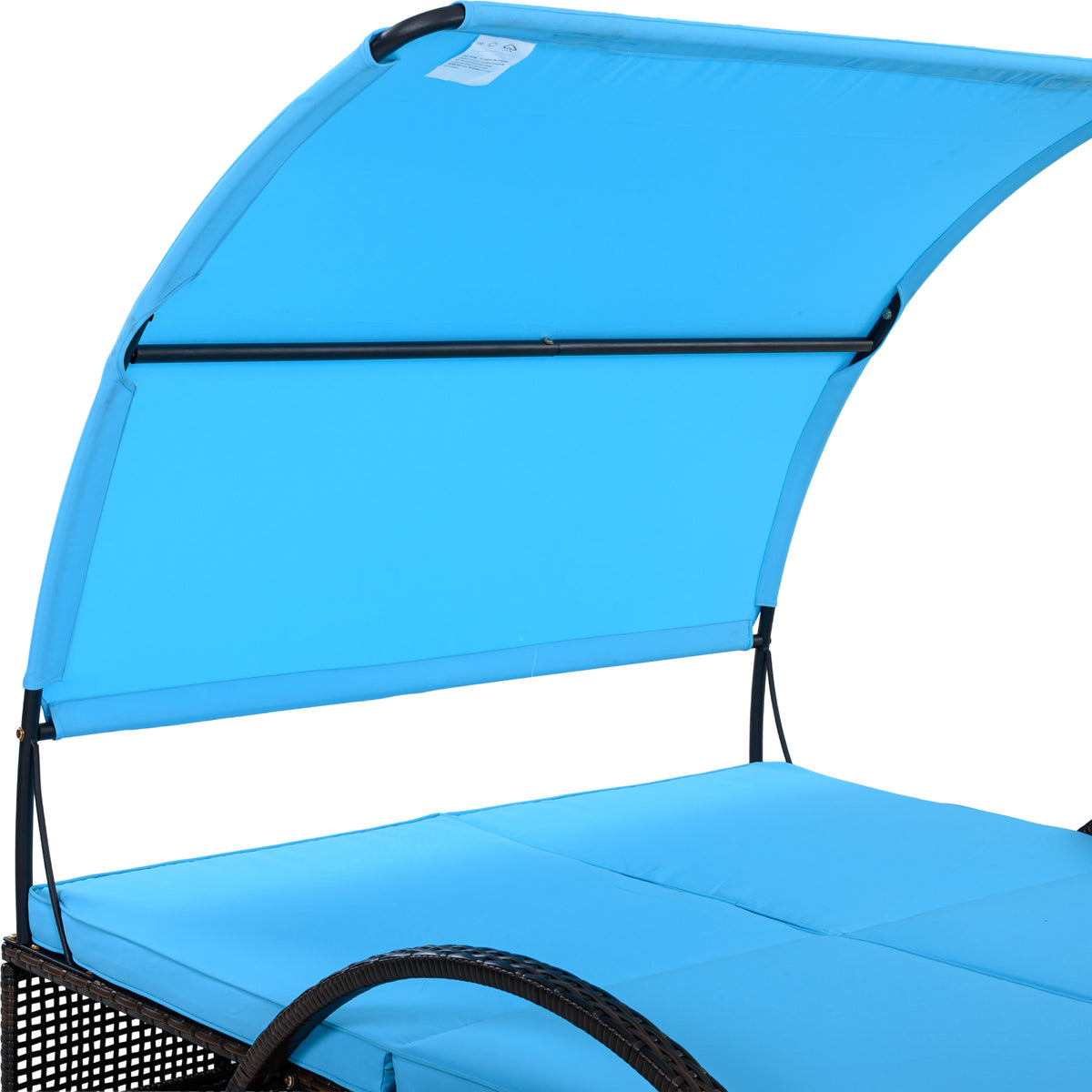 variant-group:rf-n711wy000485aac|Roomfitters Blue HDPE Wicker Outdoor Double Sunbed, Steel Frame Patio Chaise, Hidden Side Tables, Canopy Shade